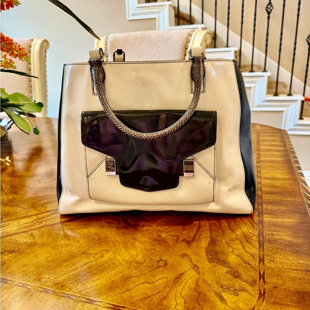 Rafé New York Patent Leather Colorblock Tote | Architectural Designer Satchel